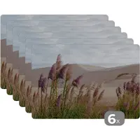 KitchenYeah Placemat - Placemats kunststof - Pampasgras - Zand - Planten - Duin - 45x30 cm - 6 stuks - Hittebestendig - Anti-Slip - Onderlegger - Afneembaar