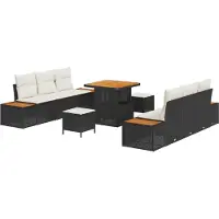 vidaXL Tuinbank Set 9 st 8-Aantal zitplaatsen Zwart Poly rattan