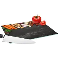 KitchenYeah Glazen Snijplank - 28x20 - Wortel - Groente - Kruiden - Specerijen - Rustiek - Snijplanken Glas
