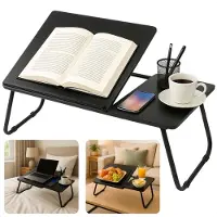 Cheqo Verstelbare Laptoptafel - Laptopstandaard - Laptop Tafel - Opklapbare Bedtafel MDF - Banktafel Anti-slip - Ontbijttafel - Ontbijt op Bed Tafel - Metaal - Zwart
