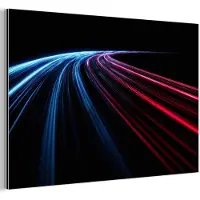MuchoWow Aluminium schilderij 180x120 cm - Wanddecoratie metaal - Strepen - Gebogen - Blauw - Metalen muurdecoratie woonkamer - Decoratie industrieel - Foto op dibond - Industriële accessoires slaapkamer