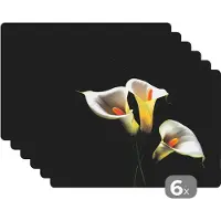 KitchenYeah Placemat - Placemats kunststof - Planten - Bloemen - Wit - Natuur - Botanisch - 45x30 cm - 6 stuks - Hittebestendig - Anti-Slip - Onderlegger - Afneembaar