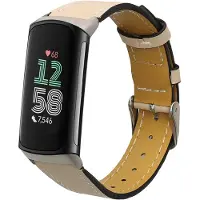 Kwmobile lederen horlogebandje geschikt voor Fitbit Charge 6 / Charge 5 polsband - Echt leren smartwatch bandje - Activity tracker horloge band in beige