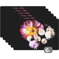 KitchenYeah Placemat - Placemats kunststof - Bloemen - Roze - Pastel - 45x30 cm - 6 stuks - Hittebestendig - Anti-Slip - Onderlegger - Afneembaar
