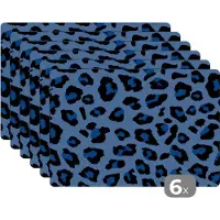 KitchenYeah - Placemats - Panterprint - Dieren - Blauw - Onderlegger - Placemat - Onderleggers placemats - 45x30 cm - 6 stuks