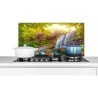 KitchenYeah Spatscherm keuken 80x40 cm - Kookplaat achterwand Natuur - Waterval - Planten - Bomen - Zon - Muurbeschermer - Spatwand fornuis - Hoogwaardig aluminium