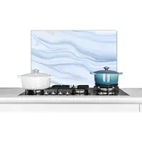 KitchenYeah Spatscherm keuken 60x40 cm - Kookplaat achterwand Marmer - Golf - Blauw - Patronen - Marmerlook - Pastel - Muurbeschermer - Spatwand fornuis - Hoogwaardig aluminium