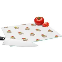 KitchenYeah Glazen Snijplank - 28x20 - Uil - Kerstmuts - Cartoon - Kind - Design - Snijplanken Glas