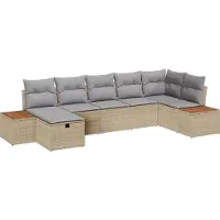 vidaXL Tuinbank Set met kussen 7 pcs Beige Poly rattan
