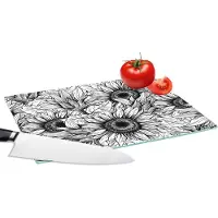 KitchenYeah Glazen Snijplank - 28x20 - Bloemen - Zonnebloem - Patroon - Snijplanken Glas