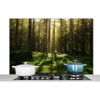 KitchenYeah Spatscherm keuken 120x80 cm - Kookplaat achterwand Bomen - Bos - Mos - Planten - Zon - Natuur - Muurbeschermer - Spatwand fornuis - Hoogwaardig aluminium