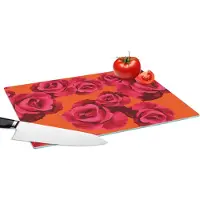 KitchenYeah Glazen Snijplank - 39x28 - Rozen - Oranje - Patroon - Snijplanken Glas