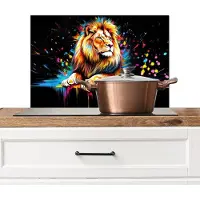 KitchenYeah Spatscherm keuken 60x40 cm - Kookplaat achterwand Leeuw - Kleurrijk - Spetters - Muurbeschermer - Spatwand fornuis - Hoogwaardig aluminium
