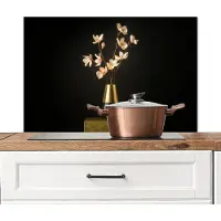 KitchenYeah Spatscherm keuken 80x55 cm - Kookplaat achterwand Sierlijk - Boeket - Goud - Vaas - Muurbeschermer - Spatwand fornuis - Hoogwaardig aluminium