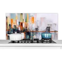 KitchenYeah Spatscherm keuken 120x60 cm - Kookplaat achterwand Olieverf - Schilderij - Skyline - Abstract - Muurbeschermer - Spatwand fornuis - Hoogwaardig aluminium