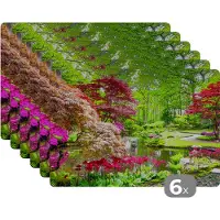 KitchenYeah Placemat - Placemats kunststof - Bomen - bloemen - Japans - Natuur - Water - 45x30 cm - 6 stuks - Hittebestendig - Anti-Slip - Onderlegger - Afneembaar