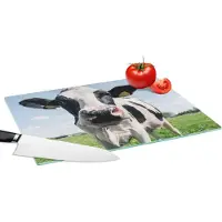 KitchenYeah Glazen Snijplank - 39x28 - Koe - Weiland - Natuur - Dieren - Gras - Snijplanken Glas