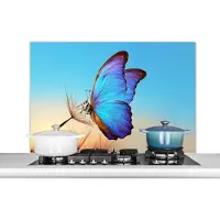 KitchenYeah Spatscherm - Blauw - Insect - Lucht - Spatwand - 100x65 cm - Muurbeschermer - Spatscherm vlinder - Keuken achterwand - Keuken decoratie - Spatscherm dieren