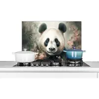 KitchenYeah Spatscherm keuken 70x50 cm - Kookplaat achterwand Panda - Dieren - Bloemen - Planten - Muurbeschermer - Spatwand fornuis - Hoogwaardig aluminium