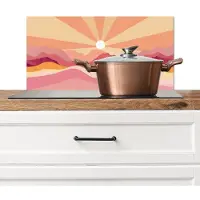 KitchenYeah Spatscherm keuken 70x30 cm - Kookplaat achterwand Bergen - Abstract - Zonnestralen - Roze - Muurbeschermer - Spatwand fornuis - Hoogwaardig aluminium