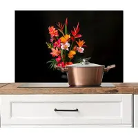 KitchenYeah Spatscherm keuken 90x60 cm - Kookplaat achterwand Boeket - Bloemen - Exotisch - Muurbeschermer - Spatwand fornuis - Hoogwaardig aluminium