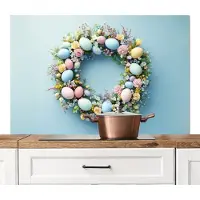 KitchenYeah Spatscherm keuken 120x80 cm - Kookplaat achterwand Krans - Eieren - Bloemen - Muurbeschermer - Spatwand fornuis - Hoogwaardig aluminium