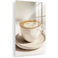 MuchoWow Glasschilderij 120x180 cm - Schilderij acrylglas - Cappuccino - Schuim - Schotel - Beige - Foto op glas - Muurdecoratie woonkamer - Wanddecoratie slaapkamer - Schilderijen
