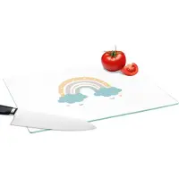 KitchenYeah Glazen Snijplank - 39x28 - Regenboog - Hartjes - Wolken - Stippen - Pastel - Kinderen - Snijplanken Glas