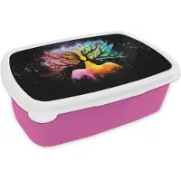 MuchoWow Broodtrommel Roze - Lunchbox Gezichten - Silhouetten - Kleurrijk - Takken - Brooddoos 18x12x6 cm - Brood lunch box - Broodtrommels voor kinderen en volwassenen