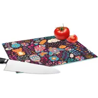 KitchenYeah Glazen Snijplank - 28x20 - Patroon - Uil - Kat - Bloemen - Snijplanken Glas