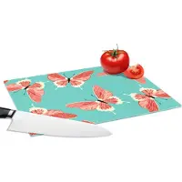 KitchenYeah Glazen Snijplank - 28x20 - Vlinders - Roze - Patroon - Snijplanken Glas