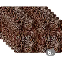KitchenYeah Placemats - Tijgerprint - Dier - Patroon - Panterprint - Placemat - Onderleggers placemats - Onderlegger - 45x30 cm - 6 stuks