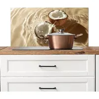KitchenYeah Spatscherm keuken 90x45 cm - Kookplaat achterwand Kokosnoot - Water - Beige - Spetters - Muurbeschermer - Spatwand fornuis - Hoogwaardig aluminium