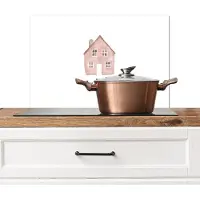 KitchenYeah Spatscherm keuken 70x50 cm - Kookplaat achterwand Huisje - Roze - Quote - Moeder - Muurbeschermer - Spatwand fornuis - Hoogwaardig aluminium