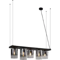 QAZQA Moderne hanglamp zwart met smoke glas 5-lichts - Hybrid