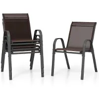 Costway Set van 4 stapelbare tuinstoelen, stapelstoelen van textiel en metalen frame, terrasstoelen met armleuningen, balkonstoelen, belastbaar tot 150 kg, 56 x 70 x 84 cm, bruin