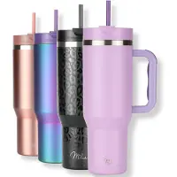 MILU Tumbler 1200ml met Rietje en Handvat | 24u Koud / 48u Ijs / 12u Heet | Dubbelwandige Isolatie Thermosbeker Koffie Voor in de Auto | Thermos Beker Travel Mug to go (Paars)