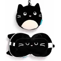 Relaxeazzz Feline Fine knuffel/reiskussen/slaapmasker - 2-in-1 set - voor kinderen- in vliegtuig of auto