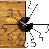 Opviq , Houten Klok 29, Wandklok, Notenhout, Metaal, 58 x 58 x 3 cm