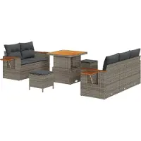 vidaXL Tuinbank Set 10 st 7-Aantal zitplaatsen Grijs poly rattan