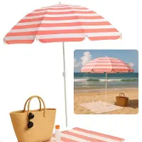 Cheqo Strandparasol met Roze Streep - Parasol voor Strand - Tuinparasol - Terras Parasol - Polyester - Kantelbaar