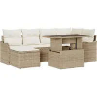 vidaXL Tuinbank Set 7 st Beige [Synthetisch]: Poly Riet