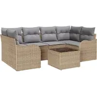 vidaXL Tuinbank Set 7 st 6-Aantal zitplaatsen Beige en Grijs