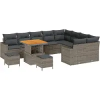 vidaXL Tuinbank Set 13 st 10-Aantal zitplaatsen Grijs poly rattan