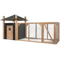 Voldux Hooiberg Niek XL - Kippenhok met ren - Naturel - zwart - 462x175x225 cm