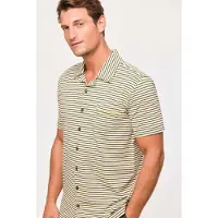 Woody Pyjama heren Woody strepen knoopjes uni short