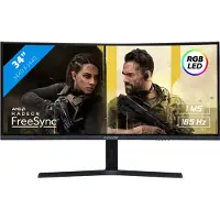 Raider 34 inch Ultra Wide Gaming Monitor - 165HZ - 34 inch - WQHD (3440x1440) - CURVED - 1 ms - FreeSync/G-Sync - Zwart