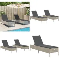 vidaXL Ligstoelen 2 st met kussen poly rattan lichtgrijs