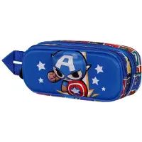 KARACTERMANIA Dubbele pennenhouder voor school, Marvel Captain America, blauw, 22x10x8 cm