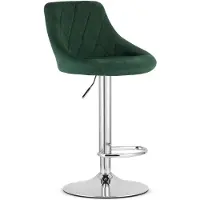 Leobert Barkruk AREX - Velvet Groen, Chromen Basis, Rugleuning, Modern Design, Hoogte Verstelbaar, 360° Draaibaar, Max. 120 kg